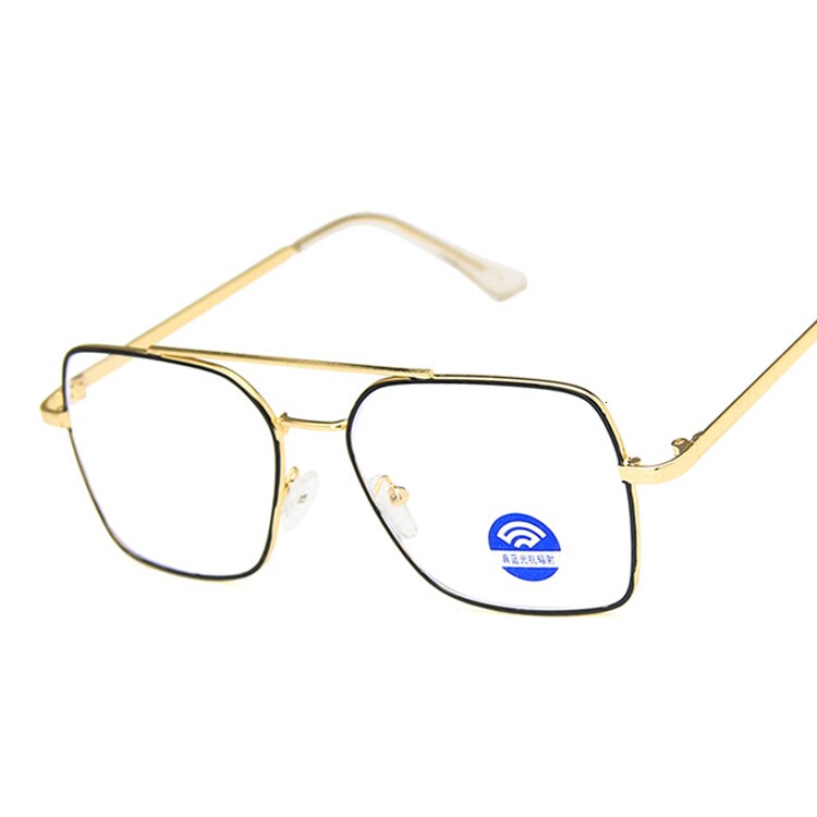 Anti Blue Square Computer Glasses Men Blue Light Coating Gaming Glasses For Computer Protection Eye Retro Spectacles Women: Gold Black