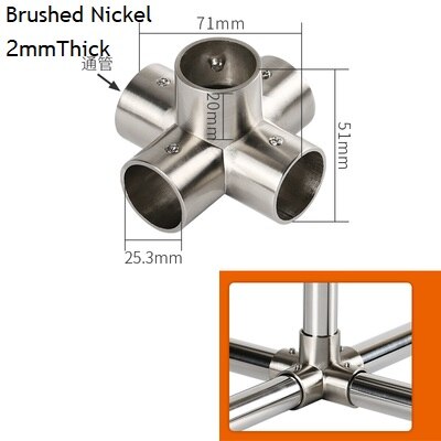 Adaptateur de Tube de tige épais 25mm | Embout de connexion T 2 3 4 5 voies, affichage en alliage de Zinc, Chrome Nickel brossé 4 pièces/lot: Brush 5-way