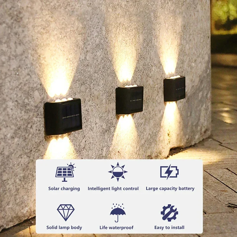 LED-Solarleuchte für den Außenbereich, wasserdicht, nach oben und unten leuchtende Beleuchtung für Straße, Garage, Garten, Lichter, Dekoration, Solar-Wandlampen