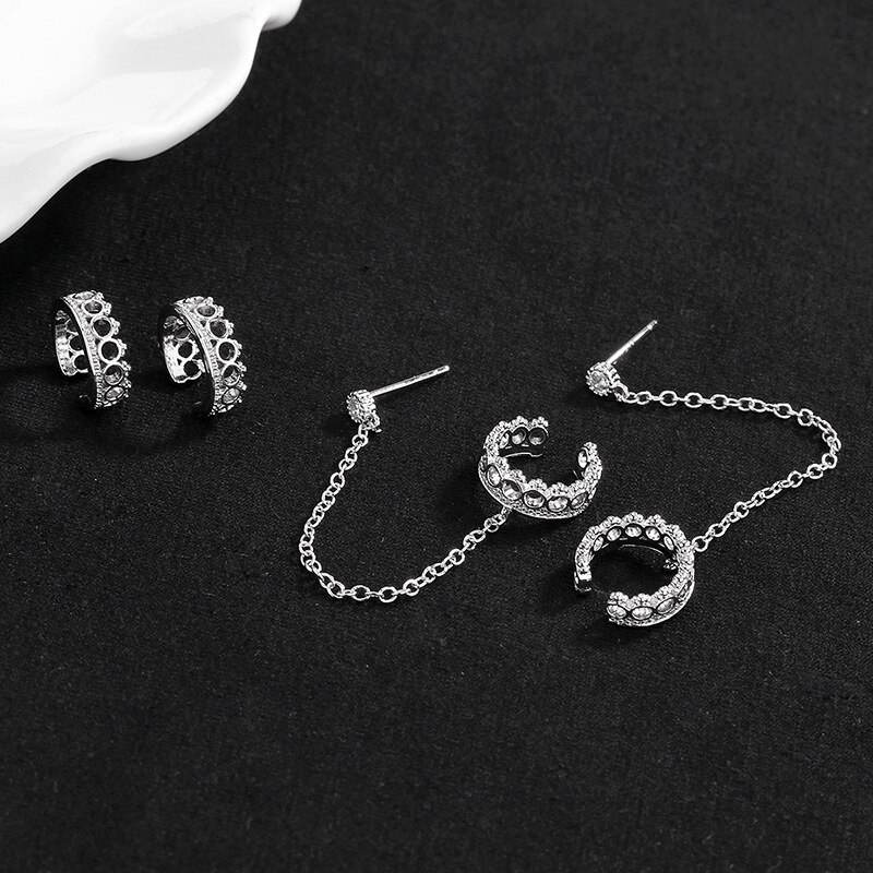 Boucles d'oreilles chaîne pour femmes, 1 pièce, Clip en cristal, bijoux de couleur argent coréen, bijoux pour femmes,