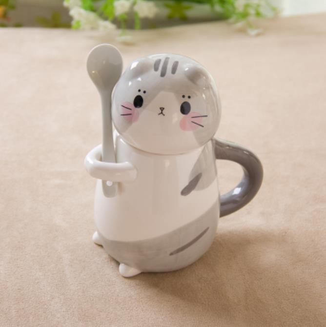 Cute Cat Teacups Exquisite Teaware Accessories With Spoon and Lid Coffee Tea Cups Porcelain Couple Milk Mug Drinkware: 1