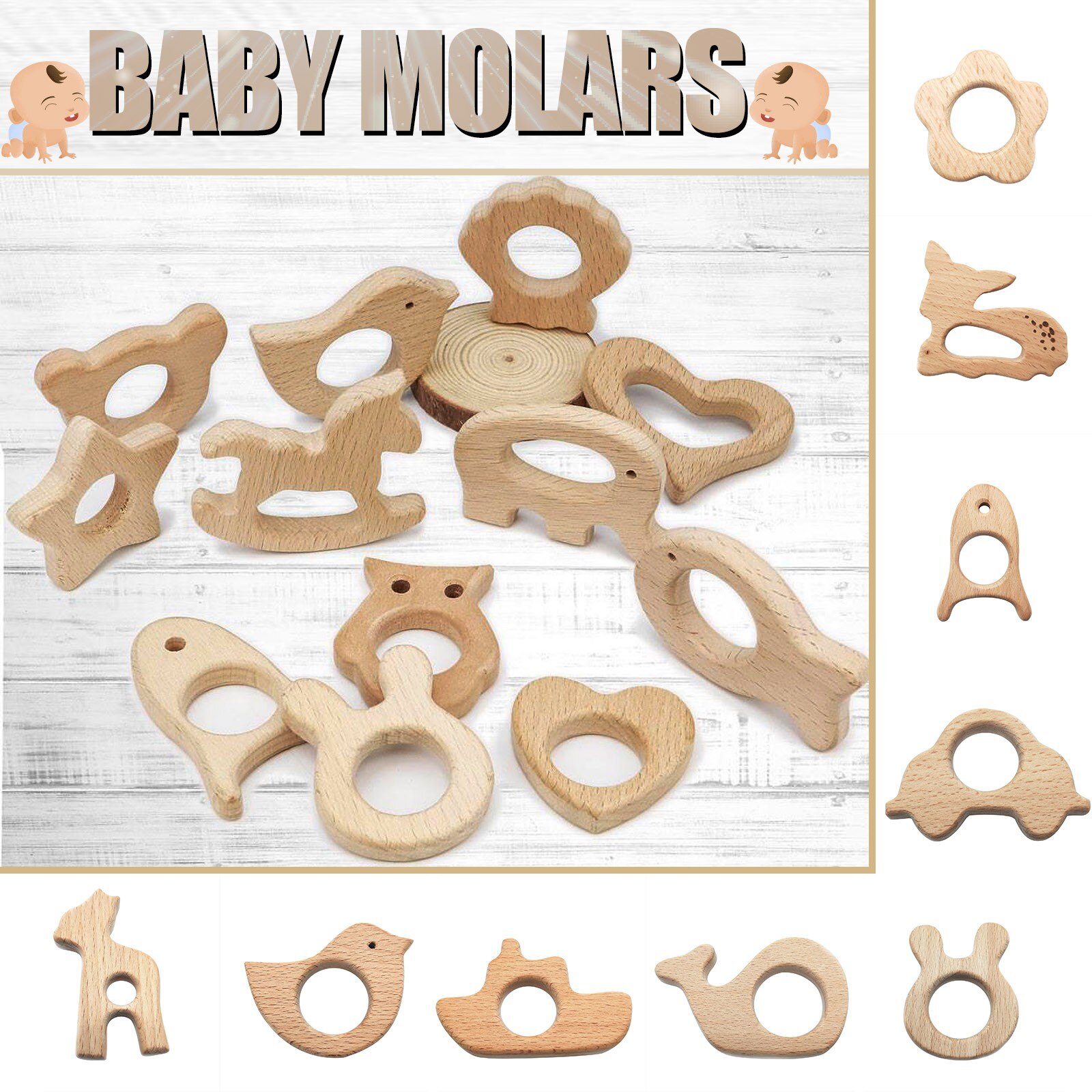 Baby BeißRing Buche Holz Holz Molaren Verschiedene Ebene bilden Wal Elefant Kaninchen Vogel Schiff BeißRing Komfortable Spielzeug Baby Spiel Spielzeug