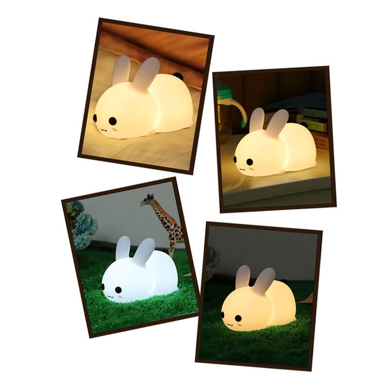 Silicone Jade Rabbit Led Night Light Kids Toy Usb Charging Two-Tone Light Dumb Cute Rabbit Pat Light Toys For Children Sleep