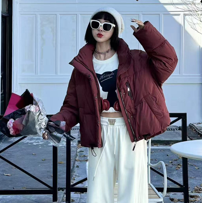 Winter Short Solid Stand Collar Down Jacket Female Drawstring Zipper Warm Outwears Women White Duck Down Parker Down Jackets