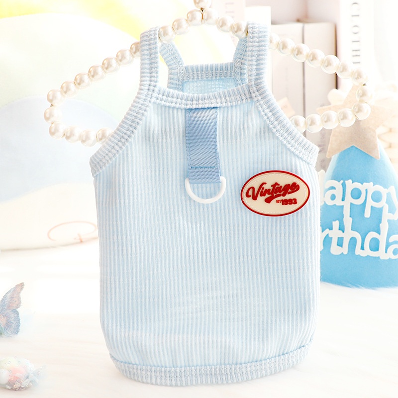 Striped Dog Clothes Summer Dog Suspender Vest Cute Puppy Singlet Flower Print Cat Shirt Pet Vest Bichon Frise Costumes: S / GRAY
