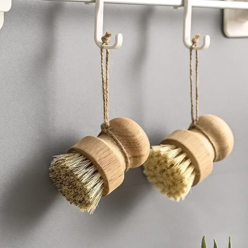 Brosse à vaisselle de cuisine avec manche en bois et noix de coco en sisal, outils de nettoyage multifonctions, brosse à récurer