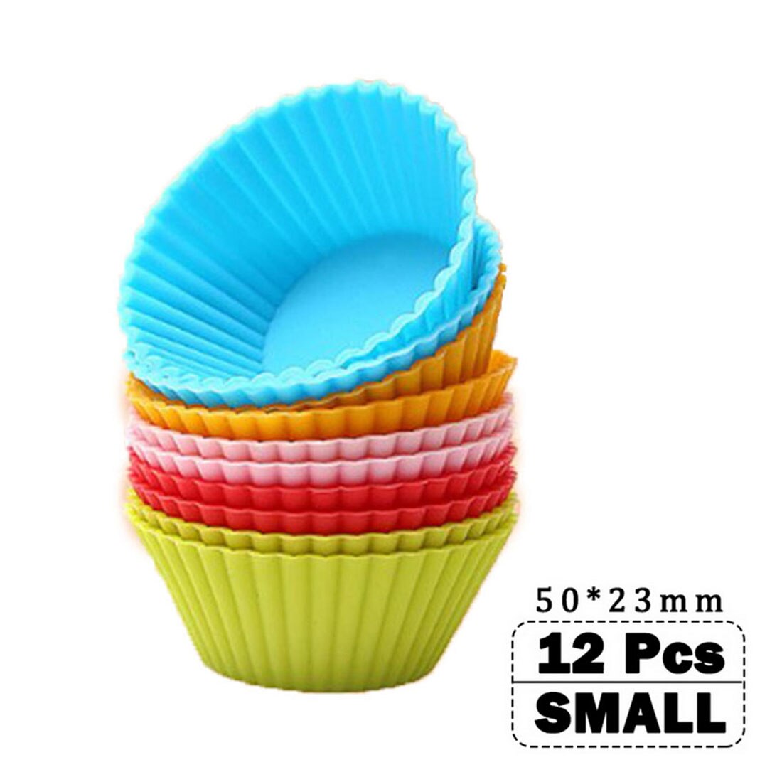 12 pièces/ensemble cuisson tasse Liner cuisson moules forme ronde Silicone Cupcake moule fabricant moule plateau bricolage gâteau décoration outils: multicolor small