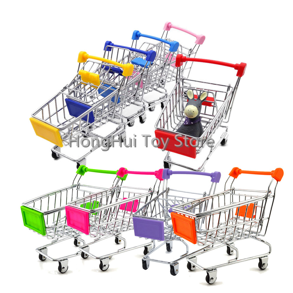 Mini Winkelwagen Supermarkt Handcart Mode Opslag Toy Desktop Kan