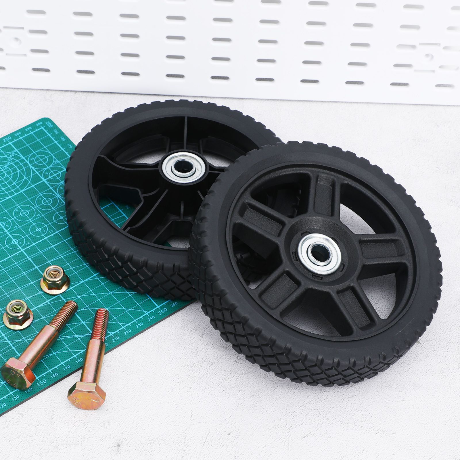 2 Pcs Lawn Mower Wheels 7 Inch Universal Replacement Parts for Push Mowers Plastic Wheelbarrow Wheel Sturdy PVC Material