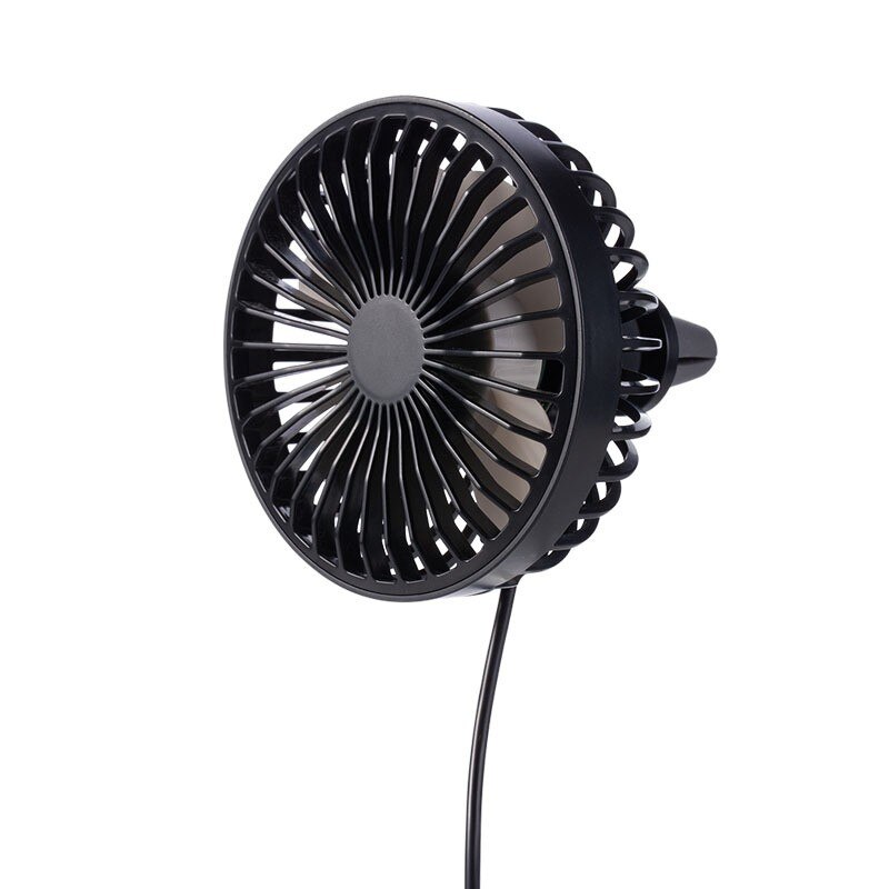 Car Cooling System USB Fan Mini 360 Degree Rotation With Night LED Light Automobile Powerful Wind Mute Mounted Cooling Fan: Black