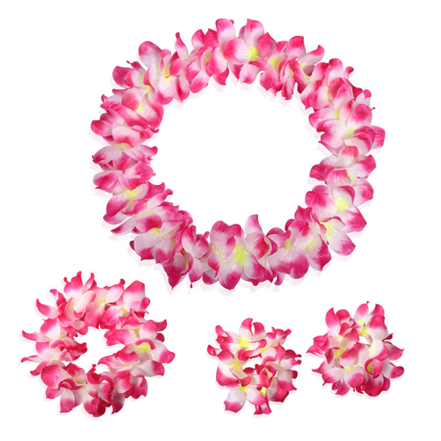 4 stk/sett sommer hawaii blomsterkjede hawaii blomst pannebånd armbånd leis hawaii kranser strandfest dekorasjon: Stil 3 no4