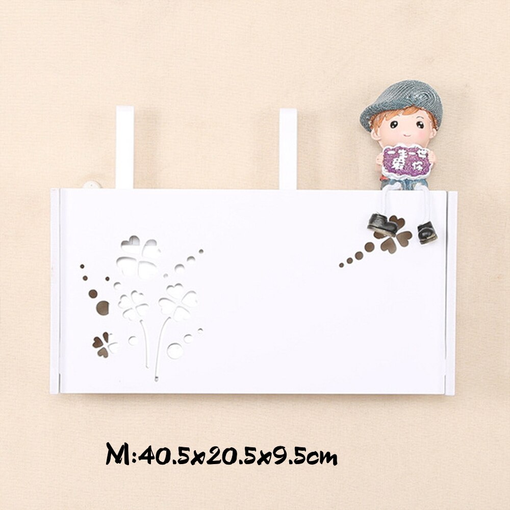 Wifi Router Shelf Wall mount Storage Boxes Cable Power Wire Bracket Storage Box Wood-Plastic Wall Shelf Hanging Plug Bracket Box: M (1)