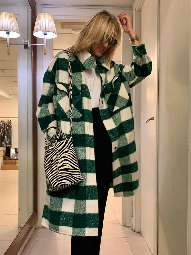 Women Oversized Coat Long Checked Casual Chic Women Jackets Long windbreaker Outfits