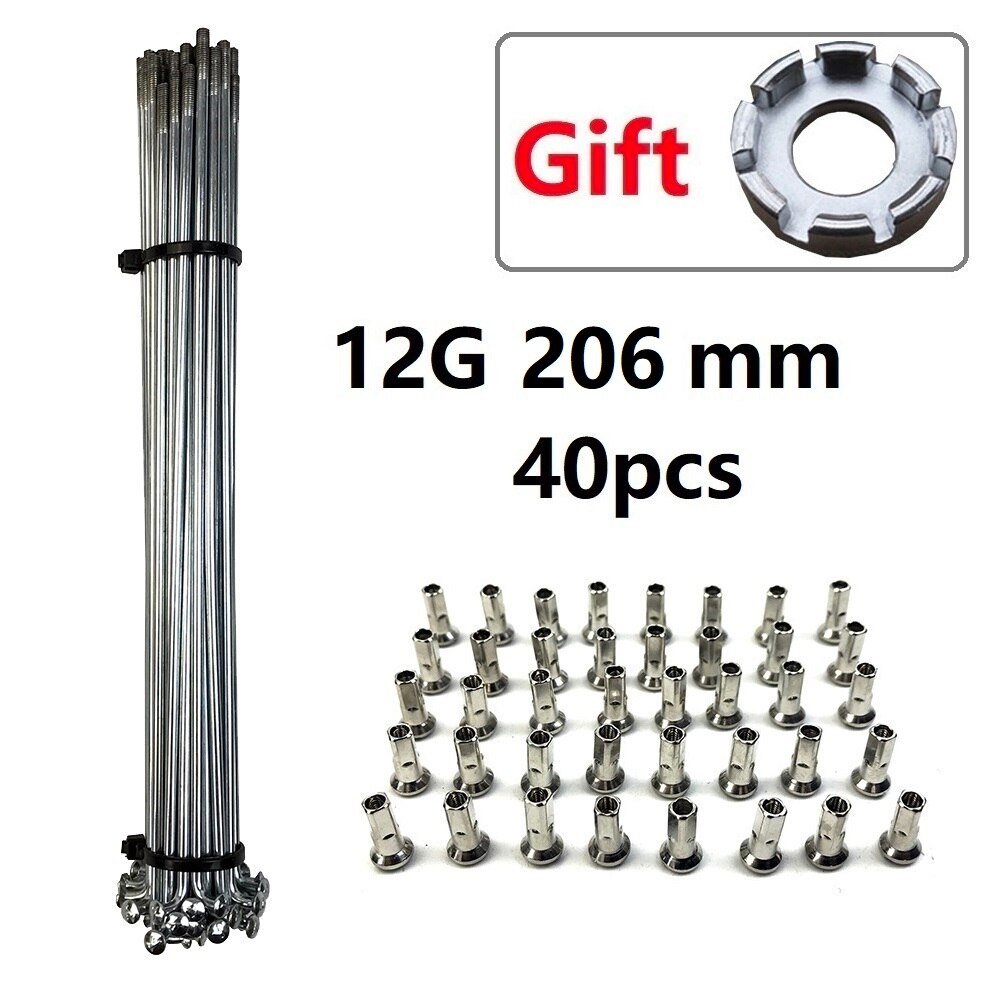 Silver Color Ebike Hub Motor Wheel Spokes 16/20/24/26/27.5/28/29 inch 700C 12G Mountain Bike Spokes J-bend Steel Wires: 206mm 40pcs tool