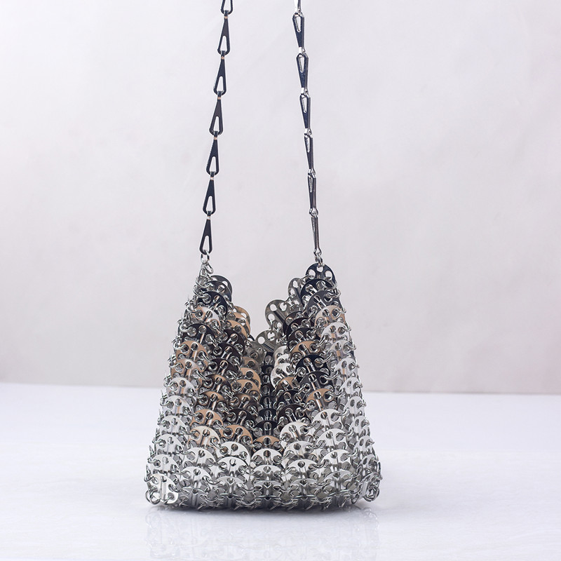 Frauen Taschen Silber Metall Pailletten Kette Gewebte Tasche Hohl Abend Taschen Kupplung Weibliche Reise Schulter Tasche Handtasche: Braun