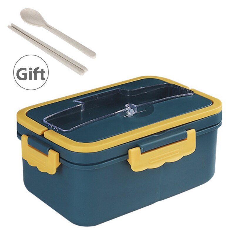 Bento Box Japanese Style Student Food Container Wheat Straw Material Leak-Proof Portable Square Lunch Box With Compartment: Blue 1500ml