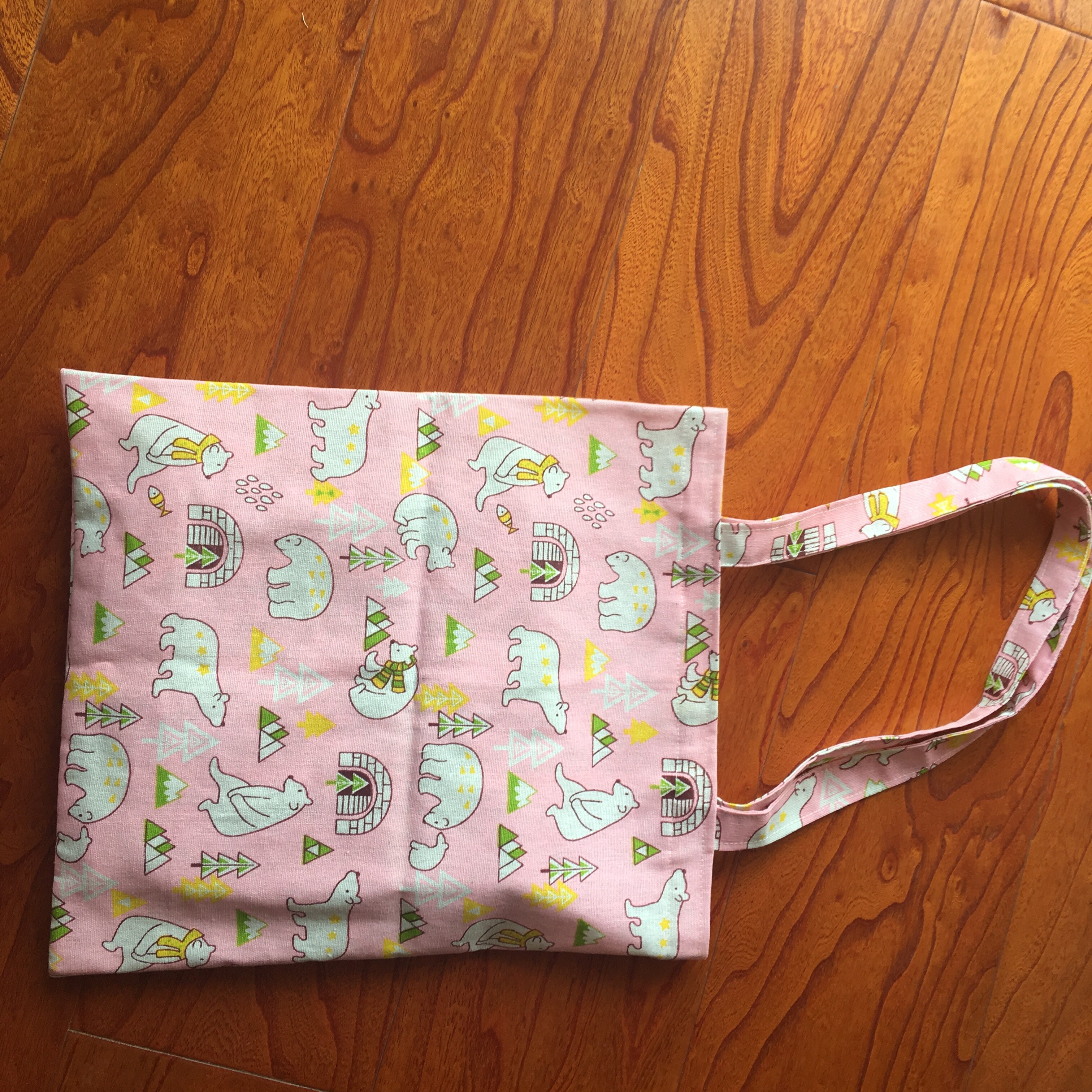 Cotton Linen Eco Shopping Tote Shoulder Bag Print Polar Bear Tree Fish Pink YL822b