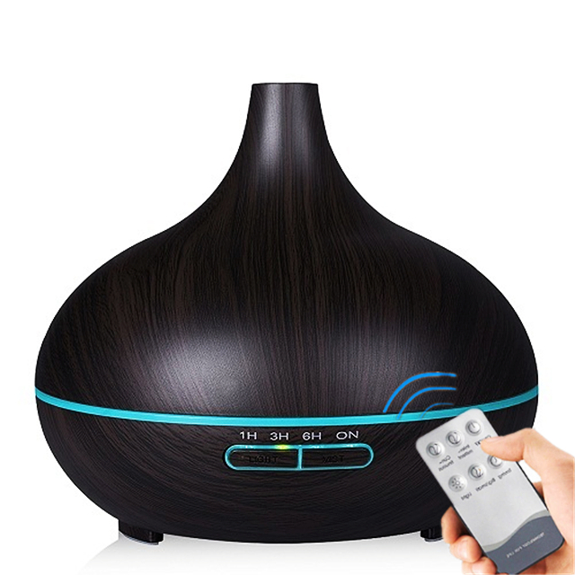550ML Electric Aroma Diffuser Air Humidifier Essential Oil Diffuser Ultrasonic Remote Control Color LED Lamp Mist Maker Car HOME: Deep wood grain1 / US