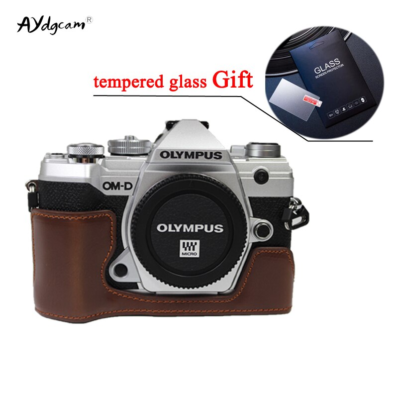 Étui en cuir Pu pour caméra EM5 III, demi-housse de protection pour Olympus, pour amd EM5 III E-M5, Mark III, EP7 E-P7: EM5-III Coffee