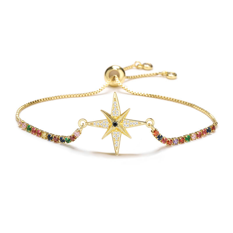 Witte & Zwarte Cz Stenen Starburst Bedelarmband Vrouwen Meisje Zirkonia Kristal Rood Koord Achtpuntige Ster Lichte Sieraden Cadeau