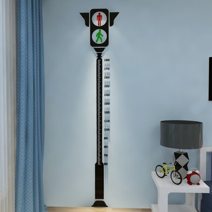 Nordic acryl 3D hoogte sticker verkeer licht muursticker kinderkamer cartoon baby meten hoogte muursticker slaapkamer: A