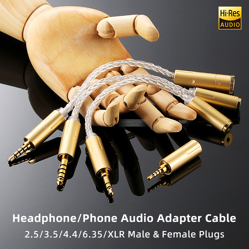 Cable de Audio para auriculares de soldadura Manual para jack XLR 3,5mm 4,4mm 6,35mm 2,5mm macho hembra con adaptador de auriculares de Cable plateado