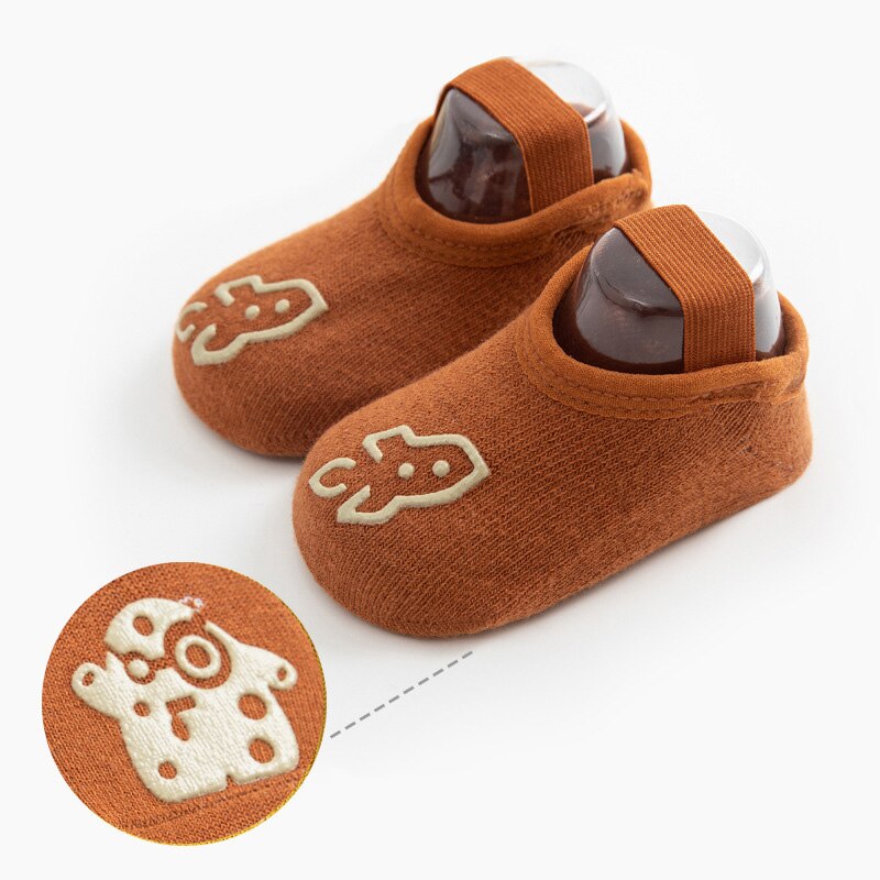 Primavera e outono 0-3t crianças meias dos desenhos animados antiderrapante bebê meninas meias da criança chão respirável confortável meninos meias: Marrom / M(1-3T)