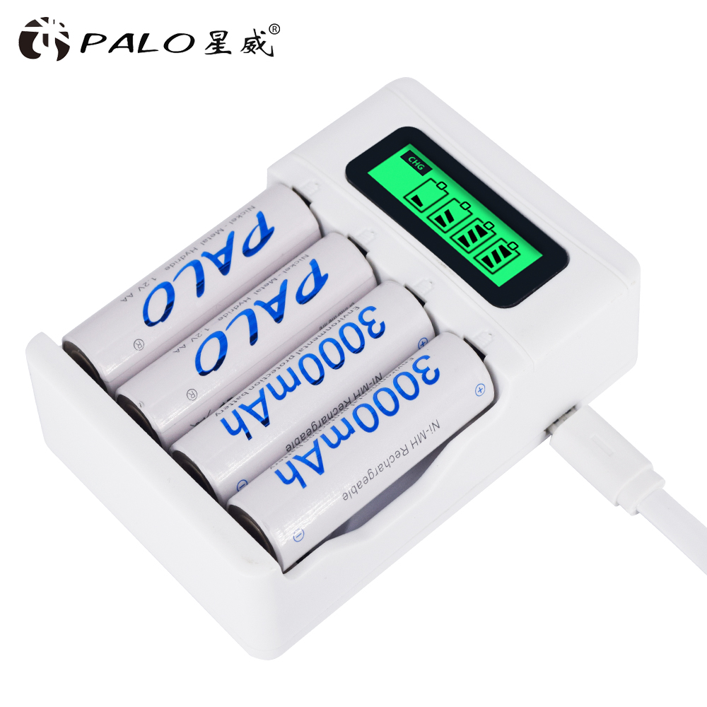 PALO lcd-scherm AAA AA batterij lader voor AAA AA NI-MH en NI-CD Oplaadbare batterij opladen voor batterijen met auto lader