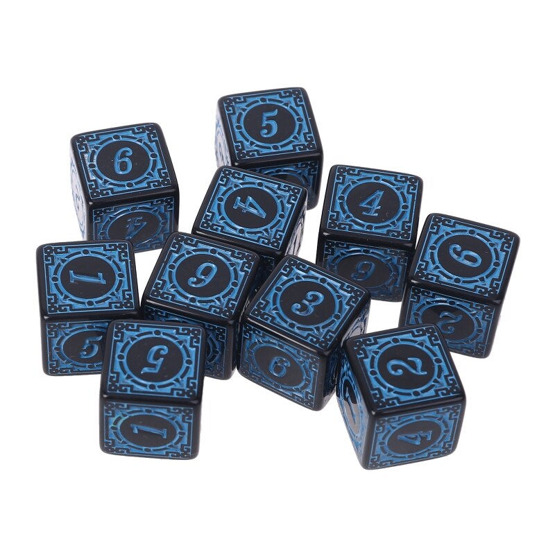 10Pcs D6 Polyhedral Dice Square Edged Numbers 6 Sided Dices Beads Table Board 652D: Blue