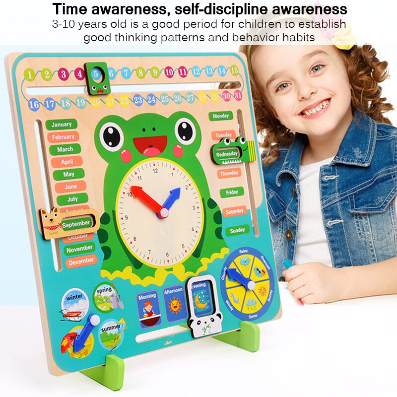Houten multifunctionele puzzel kalender klok wekker cognitie baby kleuterschool speelgoed