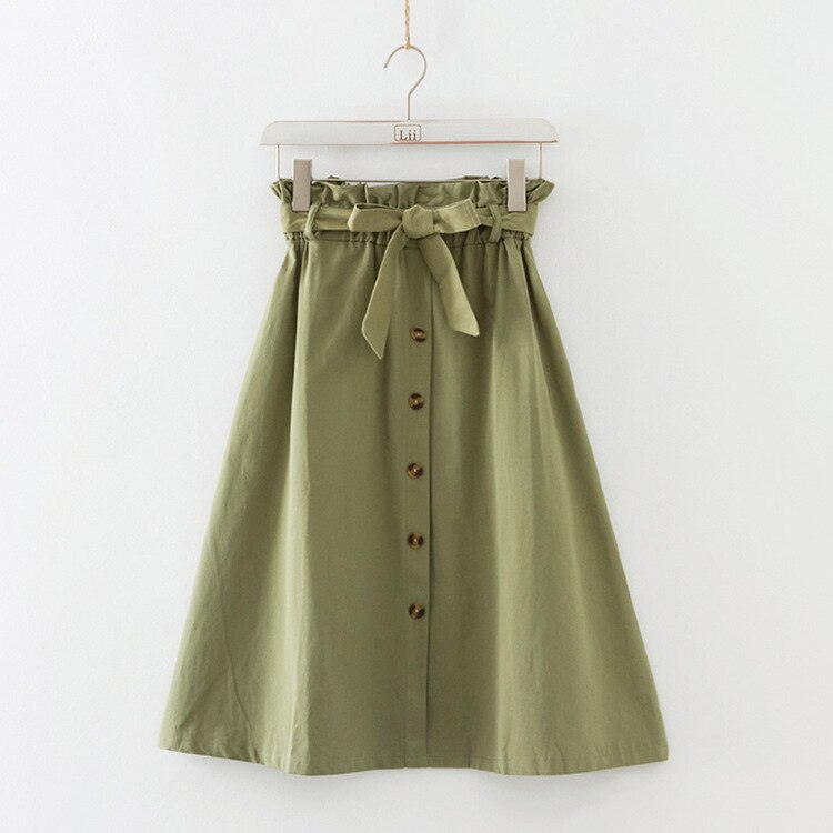 FATIKA, faldas Midi de cintura alta, bolsillos sólidos, línea de forma de A, pantalones casuales de mujer, faldas femeninas de con fajas, novedad de , para mujer: Army Green