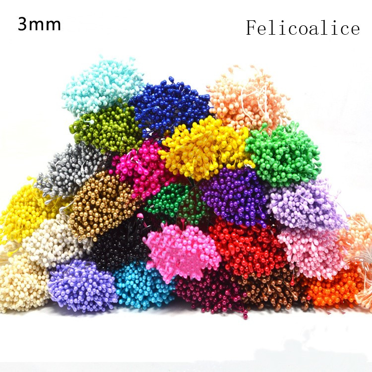 Estambres de flores artificiales para decoración de tartas, adornos de perlas de doble cabeza, varios colores, 3mm de longitud, 65mm, 500 piezas