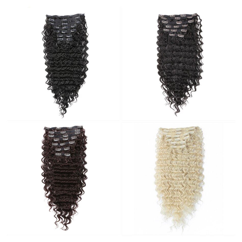 Deep Wave Clip In Hair Extensions Real Soft Thick Women Hair 24 Inch Long Curly Hair Extensions Clip In Synthetic 160 Gram RYLAI