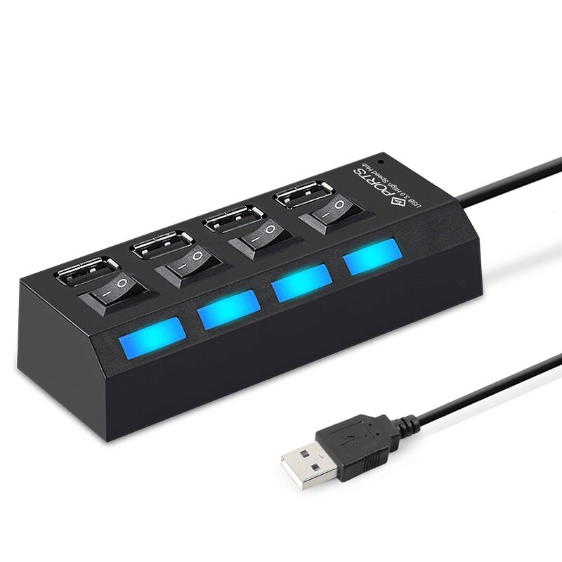 USB Hub 2.0 Multi USB Port High Speed Hab With On/Off Independent Switch USB Splitter 4 / 7 Port Expander Multiple Power Adapt: black 4 ports Switch