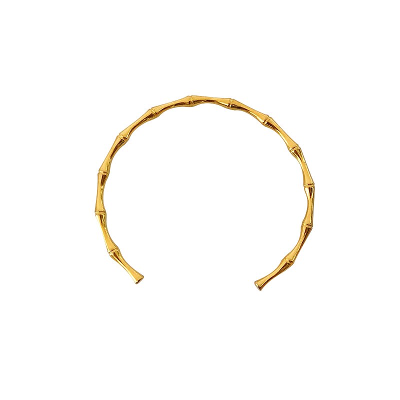 Peri&#39;sbox Gold Color Linked Bamboo Bangles Thin Geometric Bangles for Women Open Minimalist Cuff Bangles Adjustable Jewelry