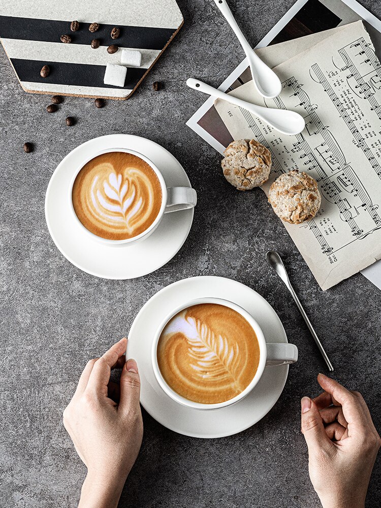 European Coffee Cup Saucer Set White With Handle Non-Slip Ceramics Cup Multi-Specification Afternoon Tea Drinkware