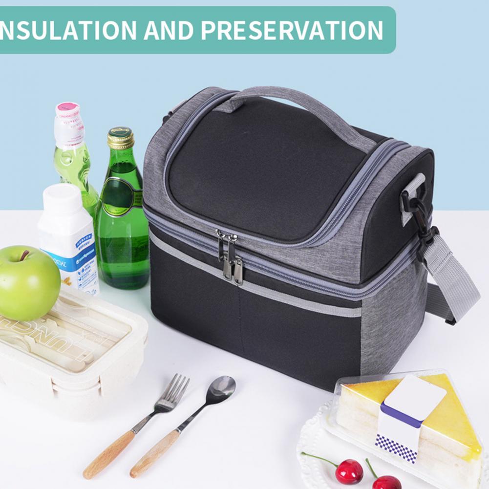 Insulated Lunch Bag Double Deck Lunch Cooler Bag Leakproof Meal Carrier Expandable Lunch Box Reusable Cooler Bag with Pocket