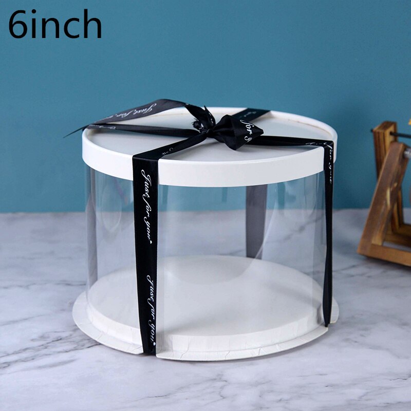 Caja redonda transparente para pastel de cumpleaños, embalaje transparente, decoración para de cumpleaños, a prueba de polvo, caja de almacenamiento para exhibición: B03