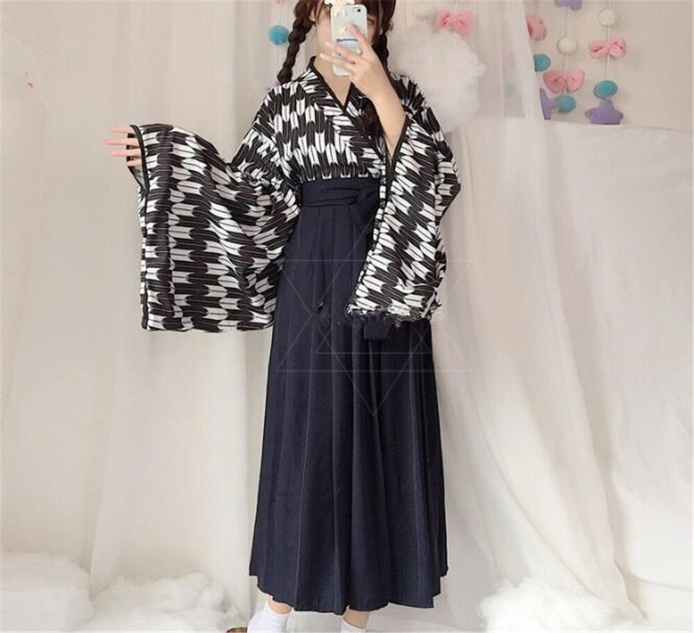 Girls Japanese Style Retro Kimono Floral Long Sleeve Woman Party Dress Summer Outfits Top B372