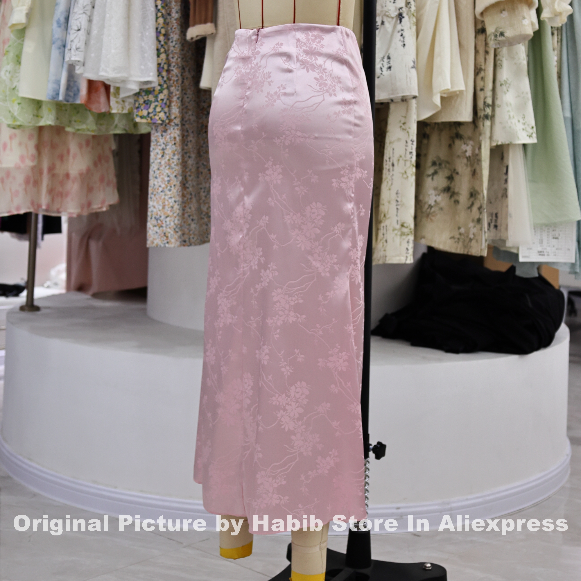 Roze satijnen rokken voor dames, slanke rok met bloemenprint, skort, streetwear, casual, eenvoudig, recht model, kokerrok, midi-rok, vrouwelijk, zijdeachtig