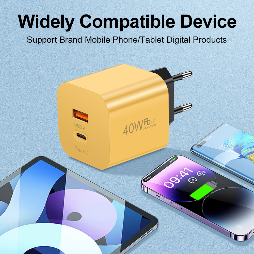 Cargador rápido PD de 40W, adaptador de carga USB C para teléfono móvil, enchufe UE/EE. UU., cargador de pared QC 3,0 para iPhone 15, Huawei y Xiaomi