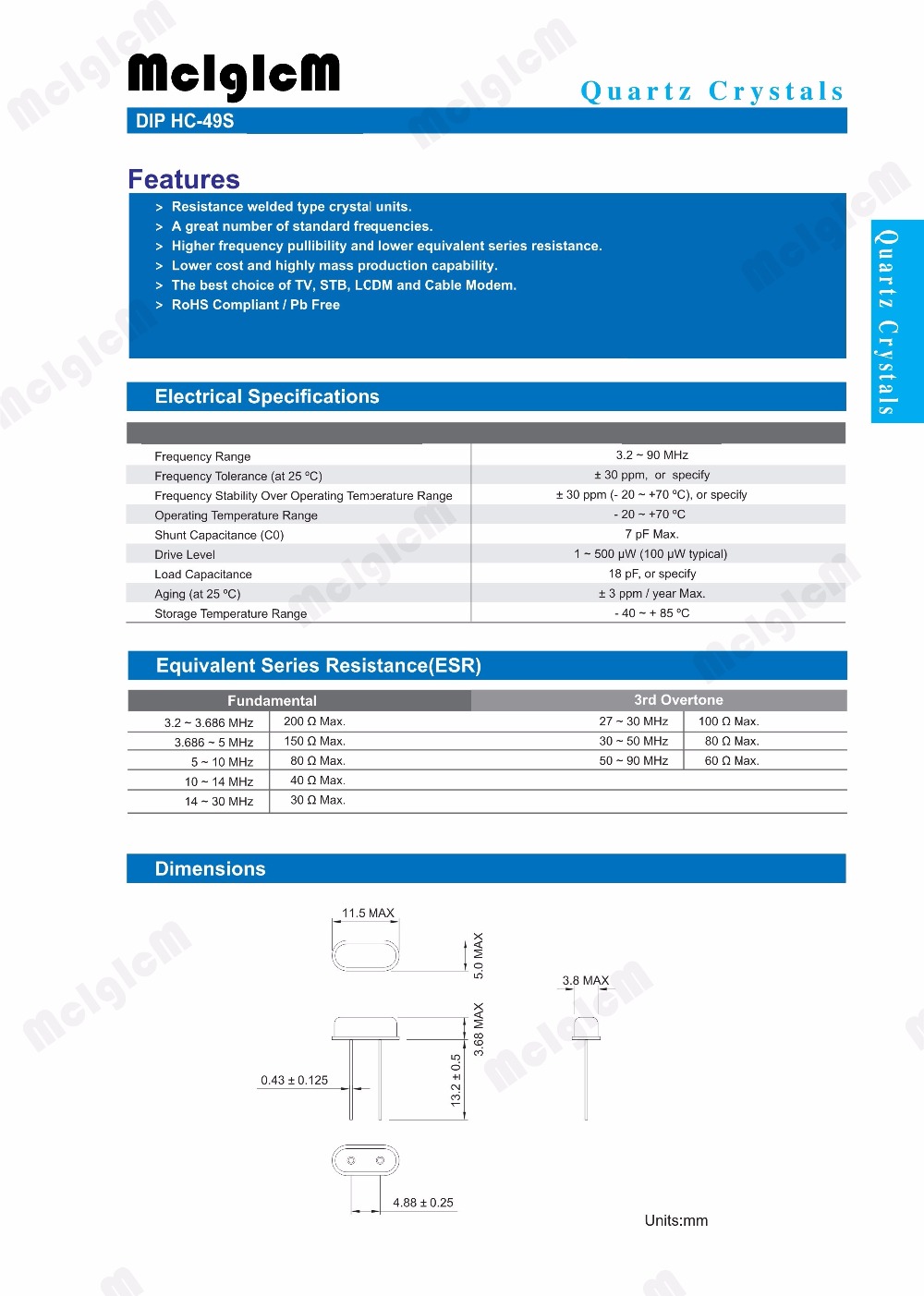1000pcs hc-49s 13MHz 13.000mhz 20ppm 20pF quartz resonator