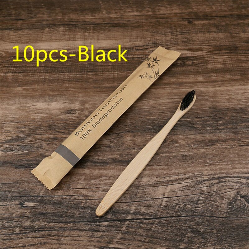 5/10Pcs Milieuvriendelijk Tandenborstel Bamboe Resuable Tandenborstels Draagbare Volwassen En Tieners Zachte Training Tandenborstels: 10pcs-Black