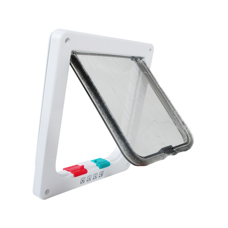 Lockable Pet Door 4 Way Dog Cat Kitten Door Security Flap Gate Pet Supplies Small Animal Size S M L XL Cat Cage Products: White / L 23 x 25 x 5.5cm