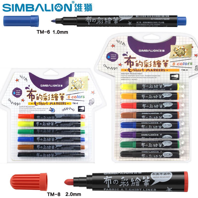 Simbalion Fabric Markers Water Based Water Resistant Non-toxic Ink DIY Painting Colored Marker on T-shirt, Clothes,Canvas Shoes