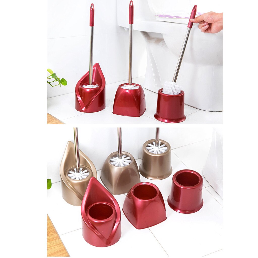 En Acier inoxydable à Long Manche Brosse de Toilette Ensemble Feuille Brosse Wc Set De Support Pour Toilettes Outils Propres Salle De Bain # p30