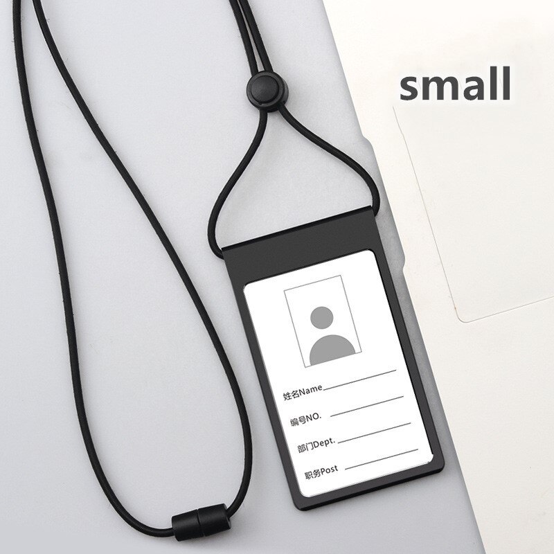 Busskortshållare i aluminiumlegering anställd studentnamn id-kort täcka med lanyard metall arbete certifikat identitetsmärke: Svart liten