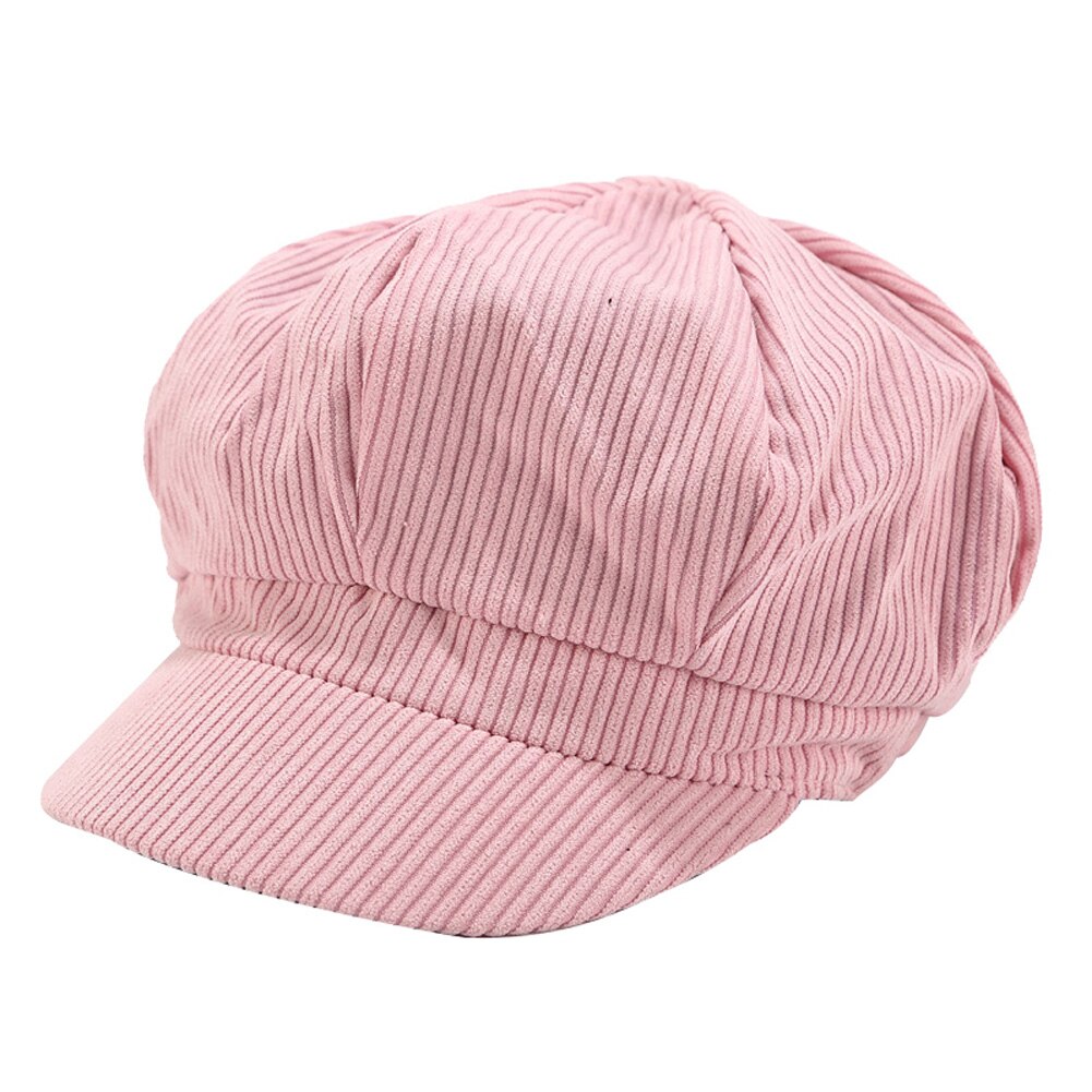 mujeres Vintage gorro de pana ocio Inglaterra estilo Retro Octagonal sombrero para damas pintor invierno: Rosa