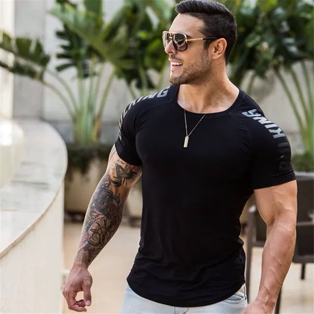Men Compression Skinny T-shirt Gym Fitness Bodybuilding Shirt Male Summer Running Workout Quick Dry Tee Tops Training Clothing: XXL / Brown