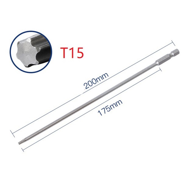 Juego de puntas de destornillador Torx magnético de 200mm de largo, cabeza de destornillador eléctrico T10, T15, T20, T25, T27, T30, 1 ud.: T15